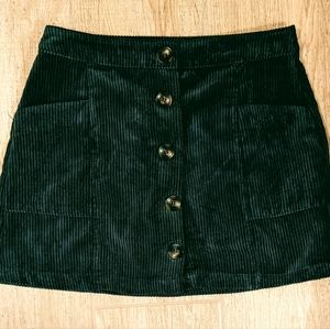 Top shop corduroy green skirt | brown button up